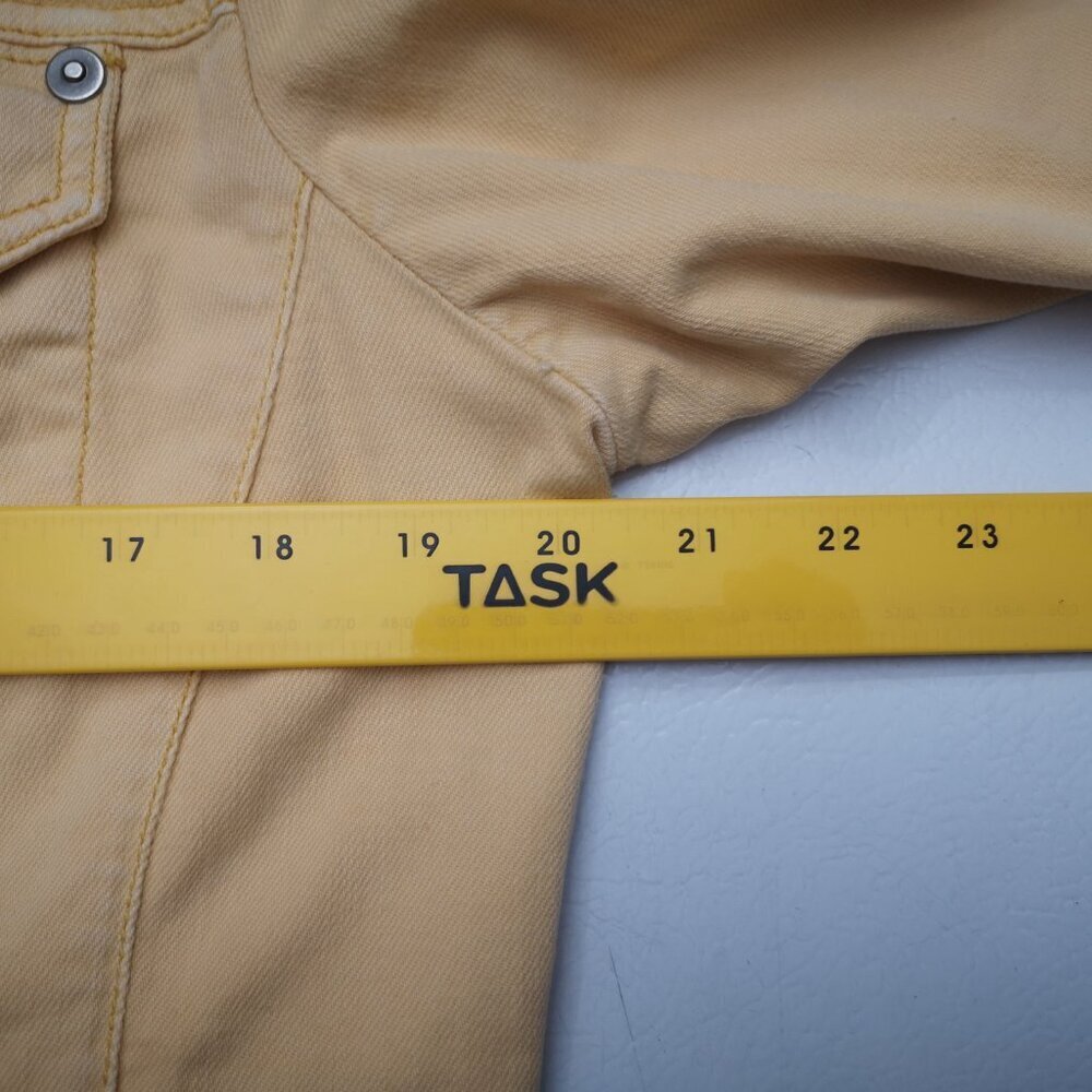 Chico's Platinum Ladies Size 1 (approx. 8 US) Mustard Button Front Jean Jacket - Picture 11 of 13